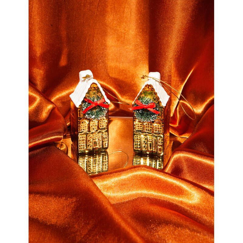 Ornament glass gold canal house H9cm