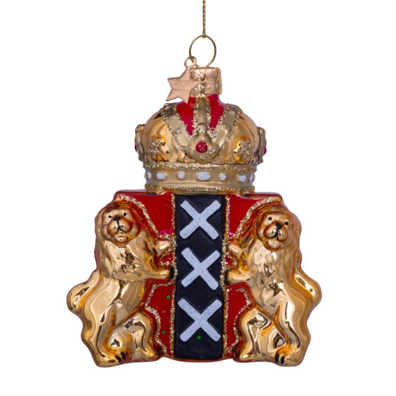 Ornament glass gold shield of Amsterdam H9.5cm