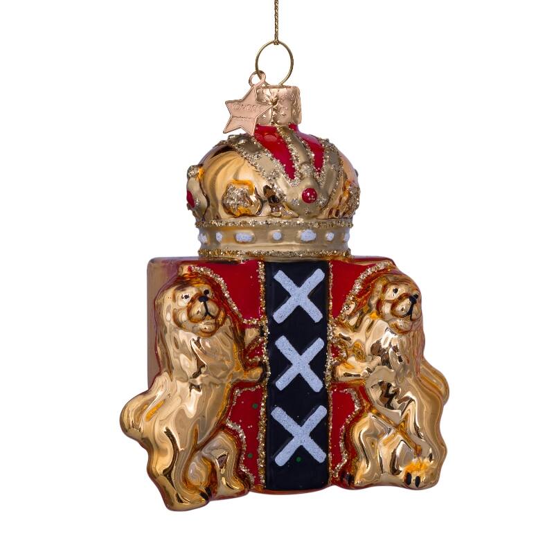 Ornament glass gold shield of Amsterdam H9.5cm