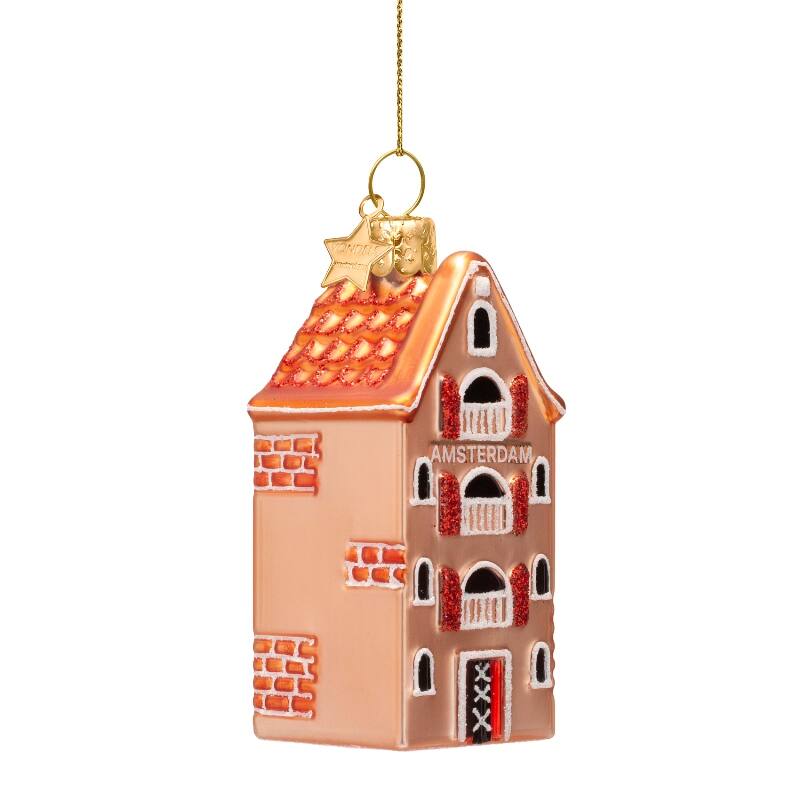 Ornament glass Amsterdam canal house H9cm