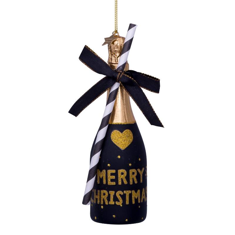 Ornament glass black champagne bottle H16cm#
