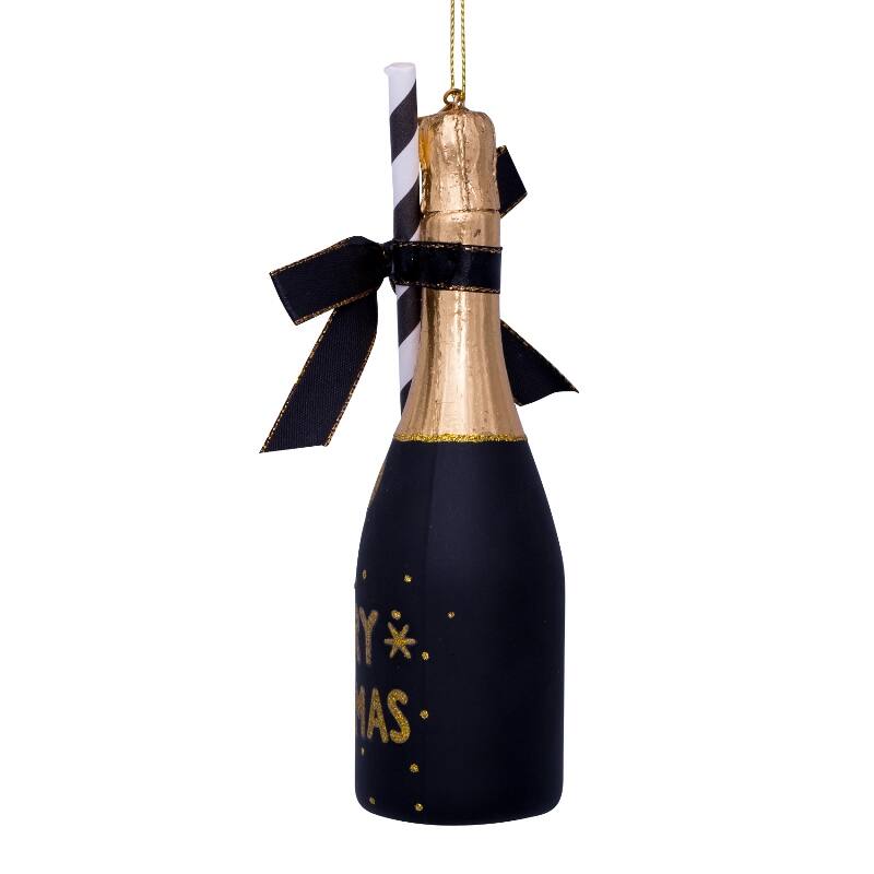 Ornament glass black champagne bottle H16cm#