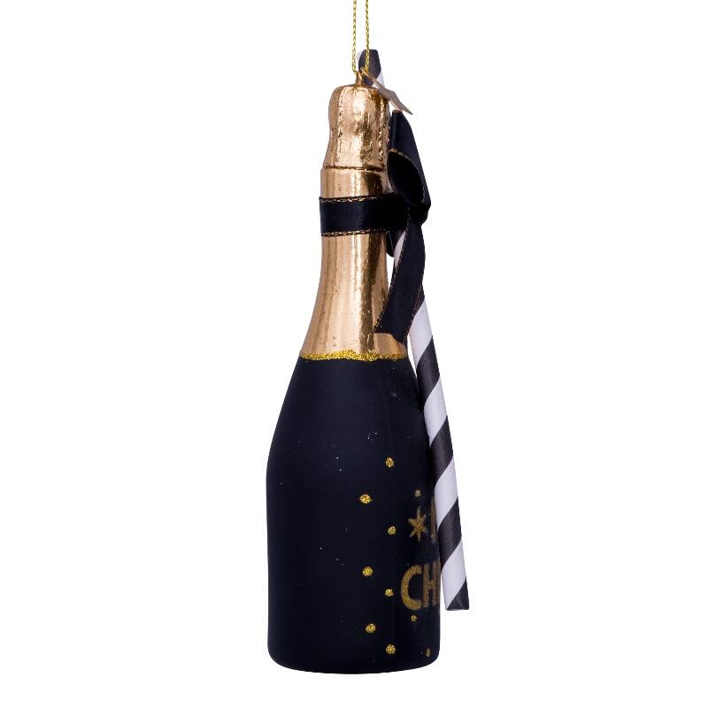 Ornament glass black champagne bottle H16cm#
