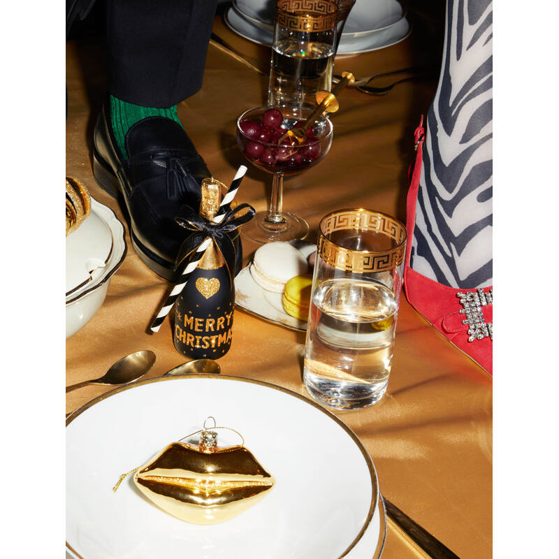 Ornament glass black champagne bottle H16cm#